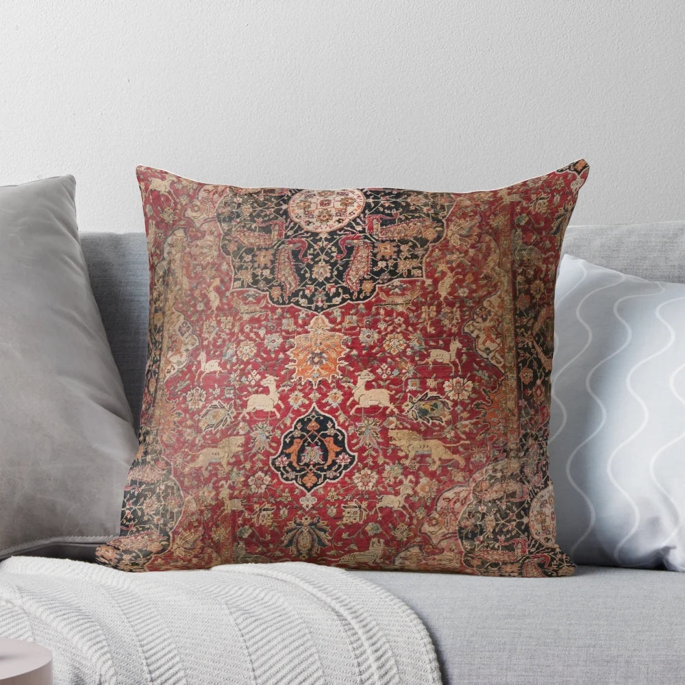 Decorative throw pillow with traditional Persian carpet design