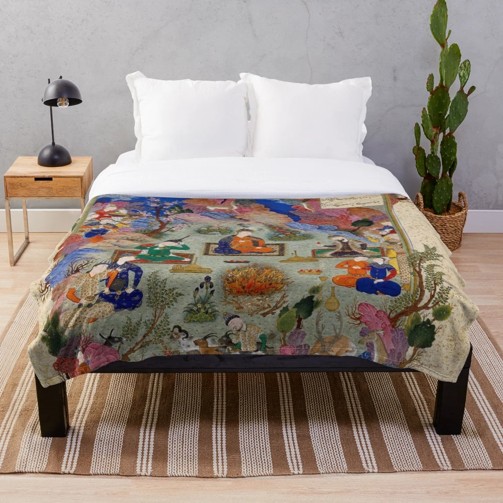 Shahnameh plush blanket with Persian mythological design