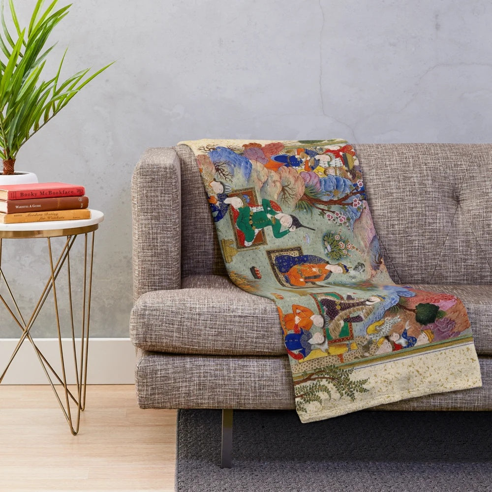 Shahnameh plush blanket with Persian mythological design
