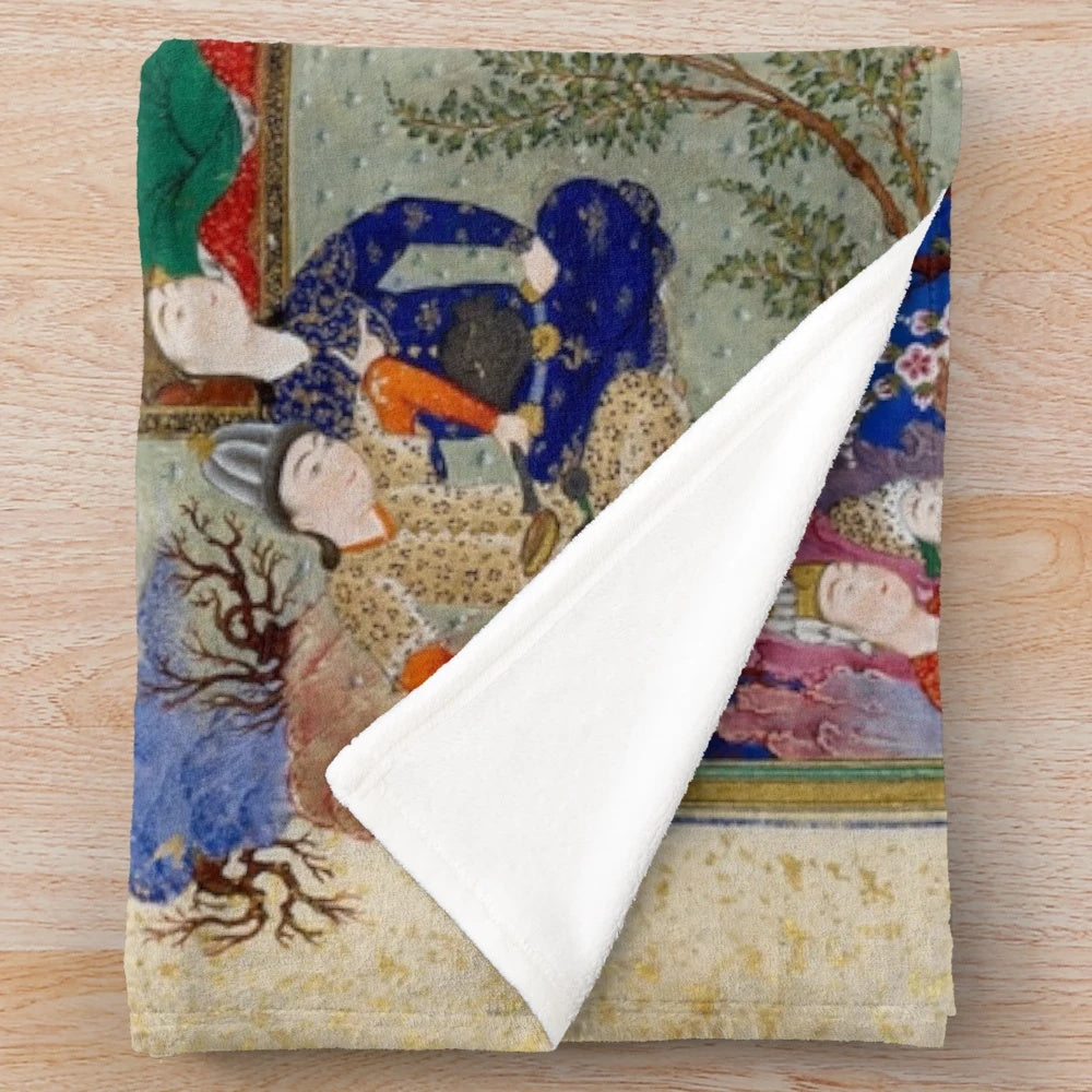 Shahnameh plush blanket with Persian mythological design