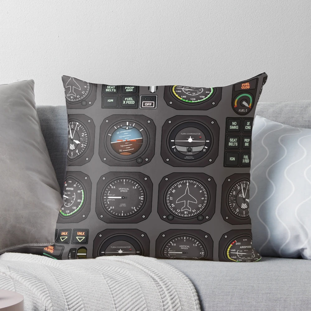 Pillow featuring realistic pilot flight instruments and aviation design for pilots and aviation enthusiasts
