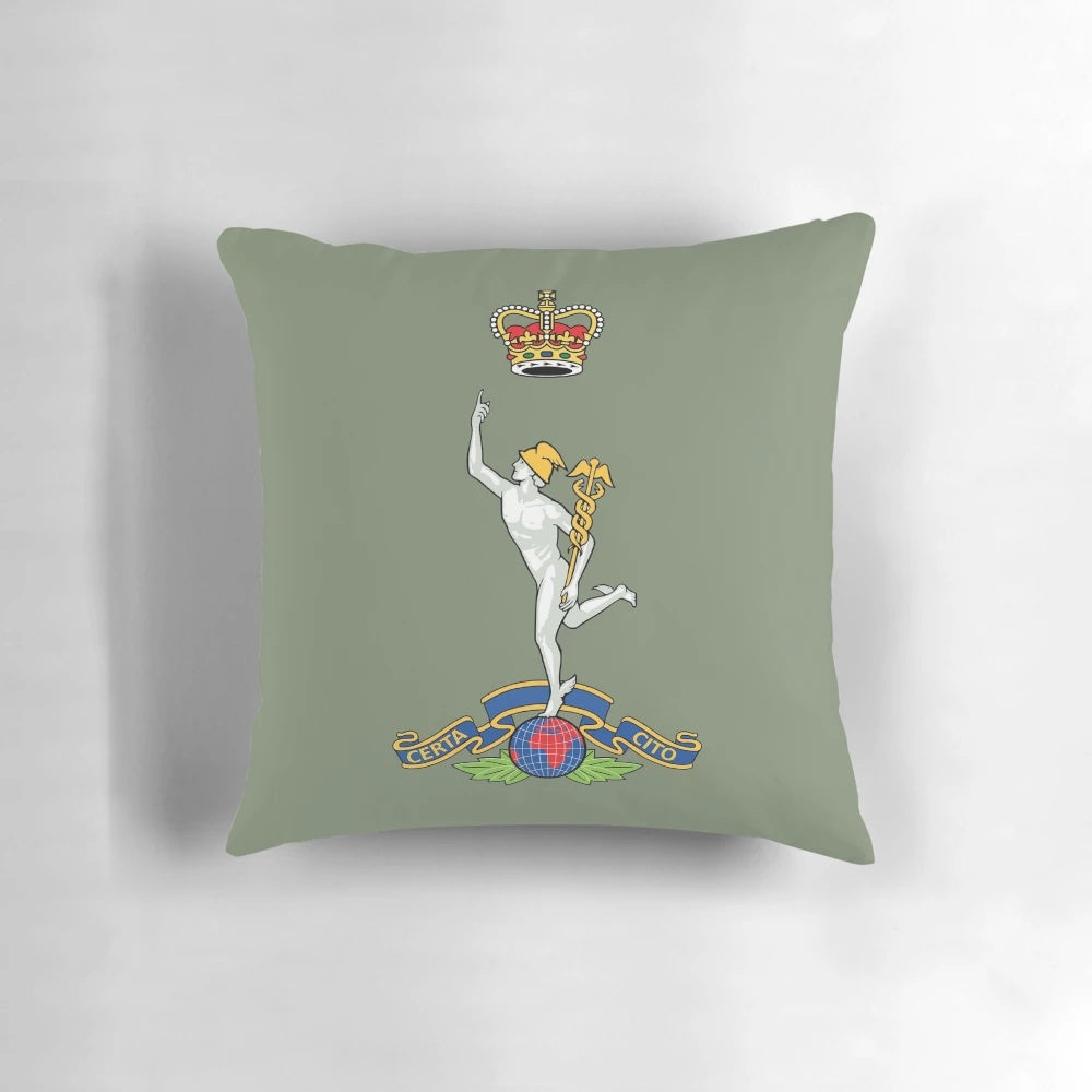 Pillow featuring the official emblem and insignia of the Royal Corps of Signals, the British Army's signals regiment.