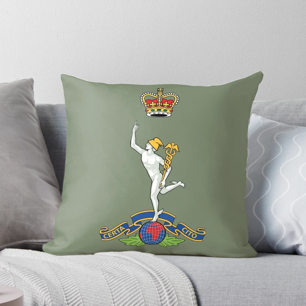 Pillow featuring the official emblem and insignia of the Royal Corps of Signals, the British Army's signals regiment.