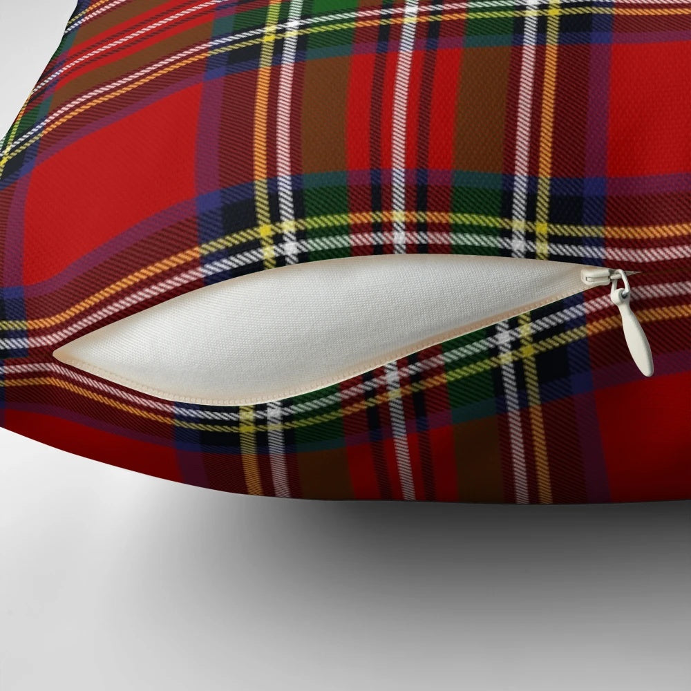 Royal Stewart tartan plaid pillow featuring a classic Scottish clan pattern