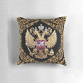 Russian Coat of Arms tapestry art featuring traditional Russian symbols and church architecture