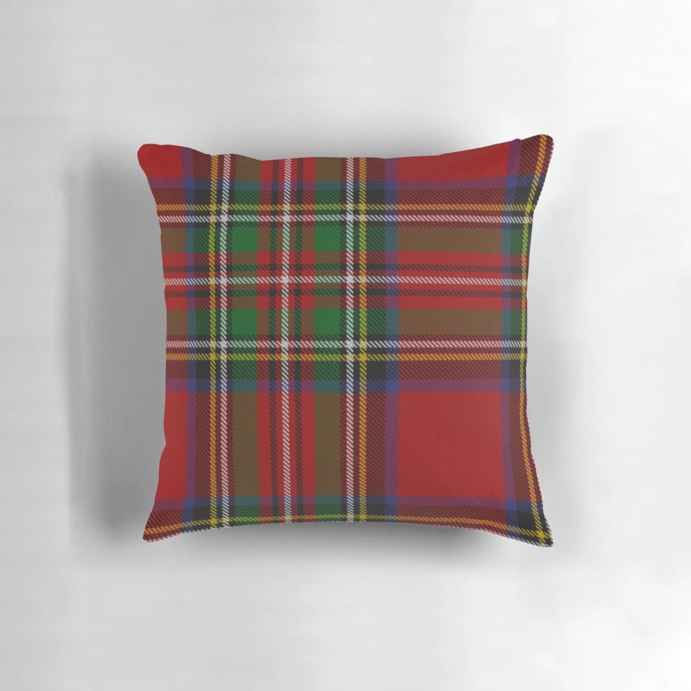 Royal Stewart tartan pattern pillow with red, green, and blue colors