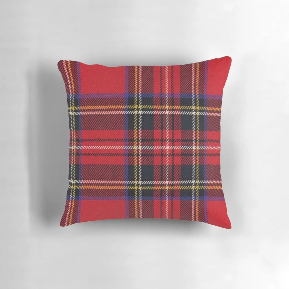 Pillow featuring the iconic Royal Stewart Scottish tartan pattern
