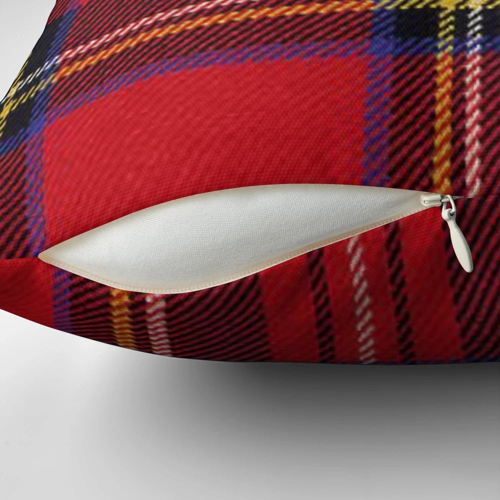 Pillow featuring the iconic Royal Stewart Scottish tartan pattern