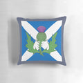 Scottish thistle and saltire (St. Andrews cross) pattern printed on a high-quality pillow.