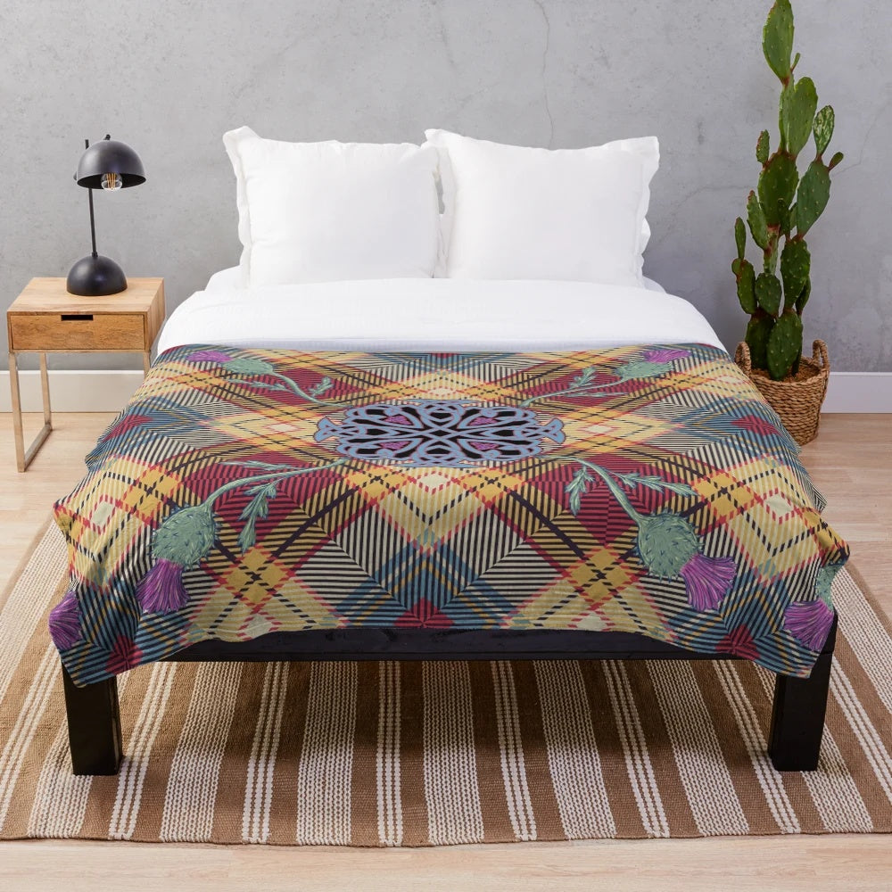 Scottish thistle tartan plush blanket