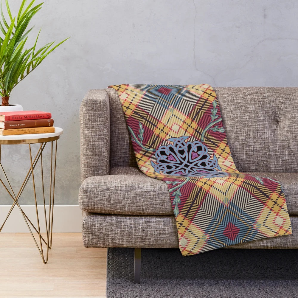 Scottish thistle tartan plush blanket