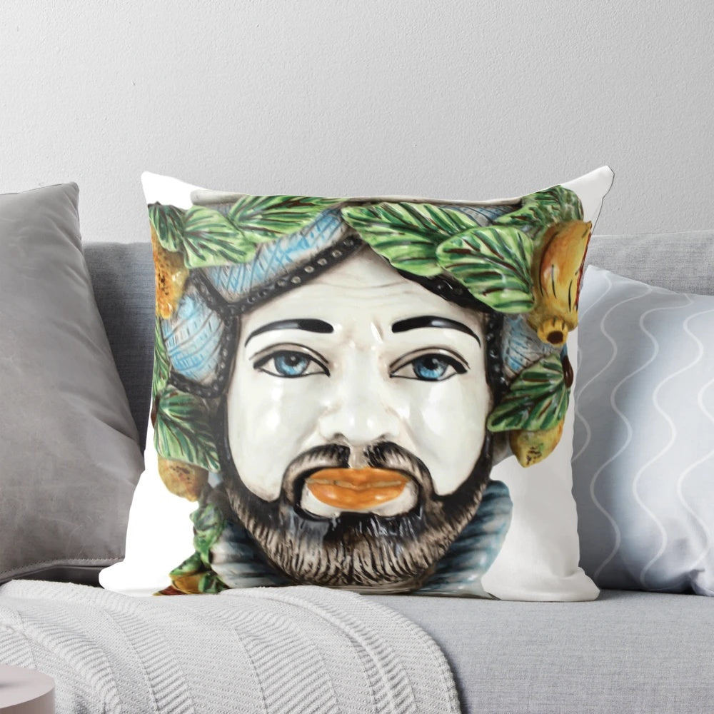 Vibrant blue and white Sicilian-style decorative pillow with traditional arabesque pattern