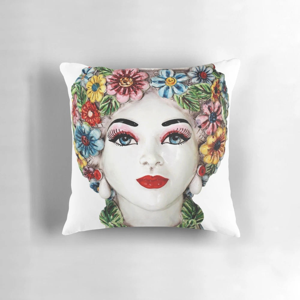 Moro's Head II Pillow, a vibrant and traditional Sicilian-themed decorative accent pillow