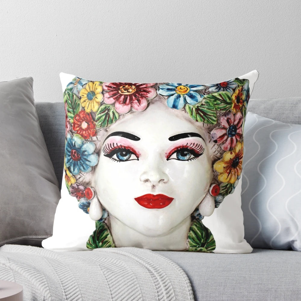 Moro's Head II Pillow, a vibrant and traditional Sicilian-themed decorative accent pillow