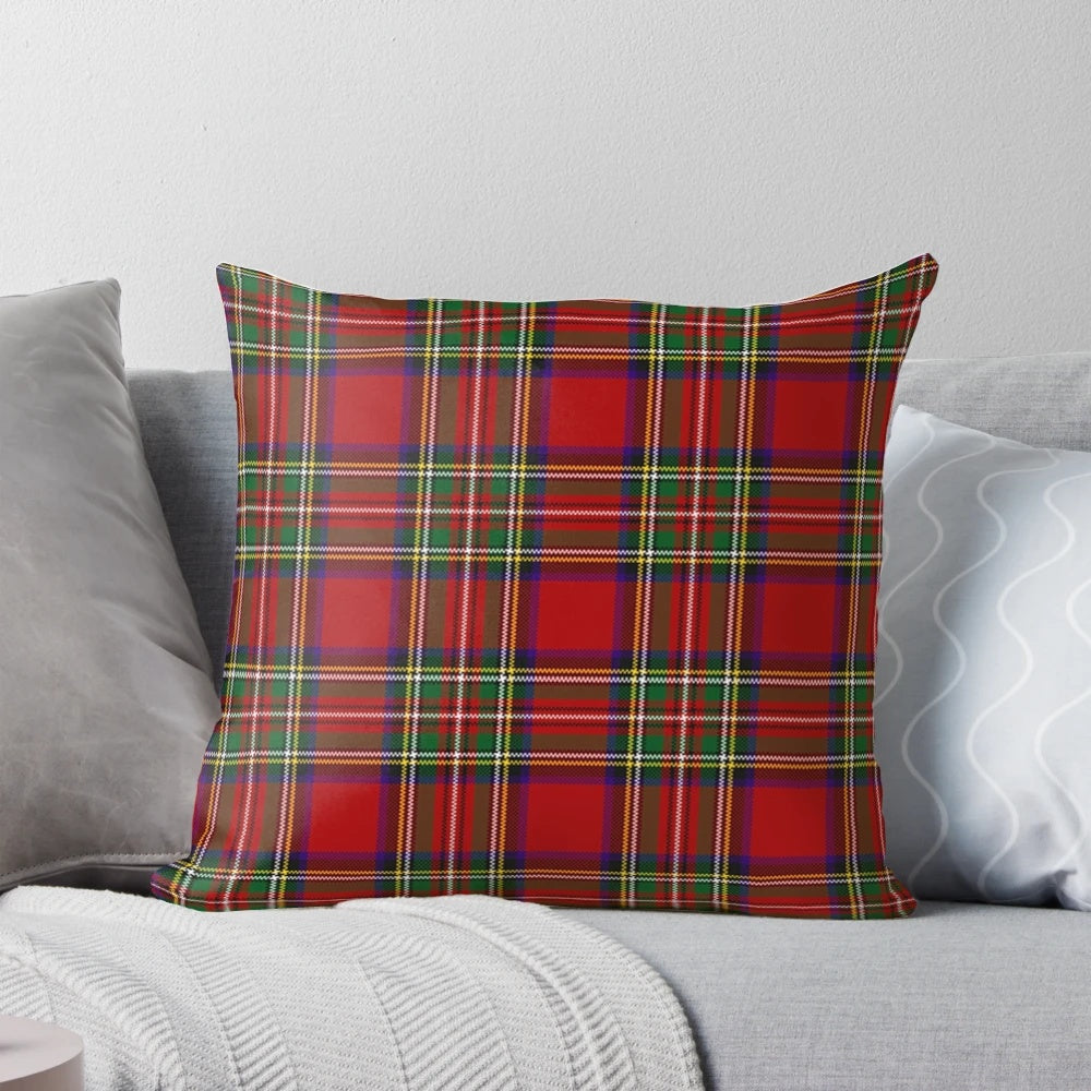 Red Tartan Pillow with the Traditional Stewart Clan Tartan Pattern