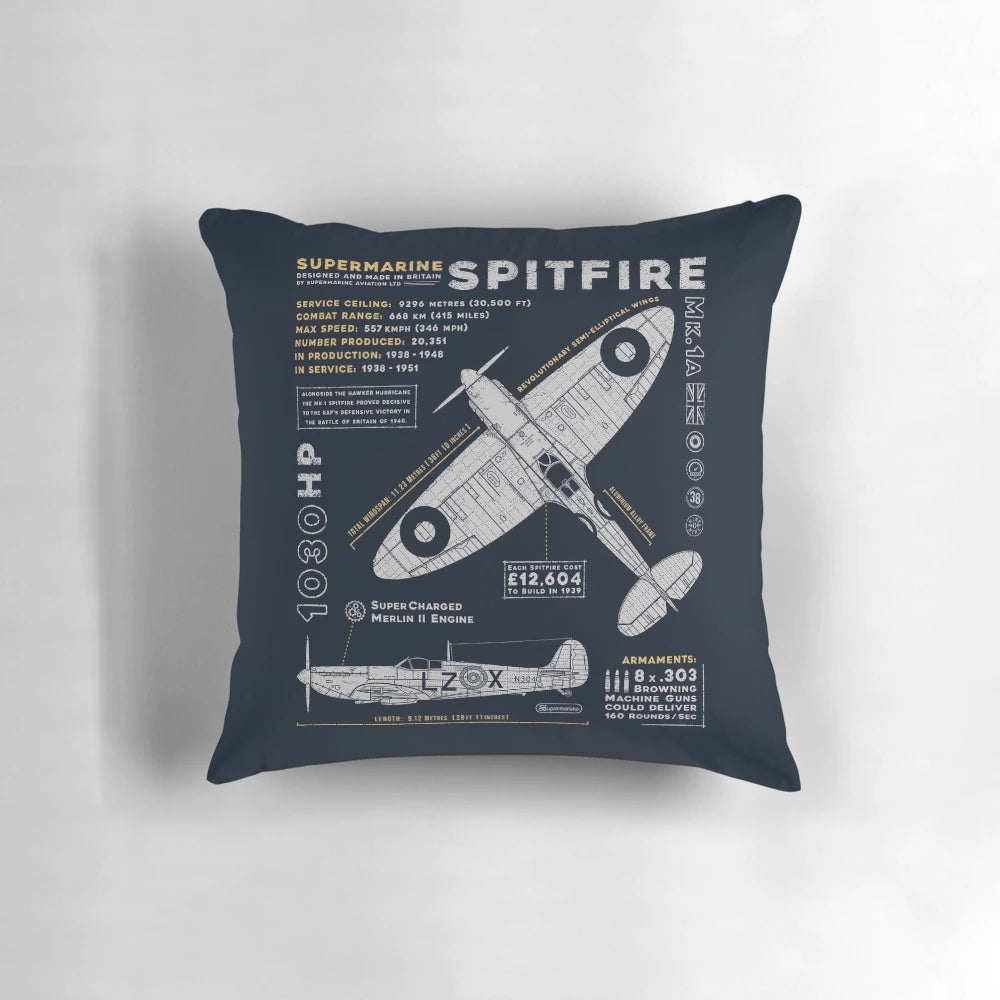 Supermarine Spitfire Pillow with Iconic Roundel and RAF Insignia