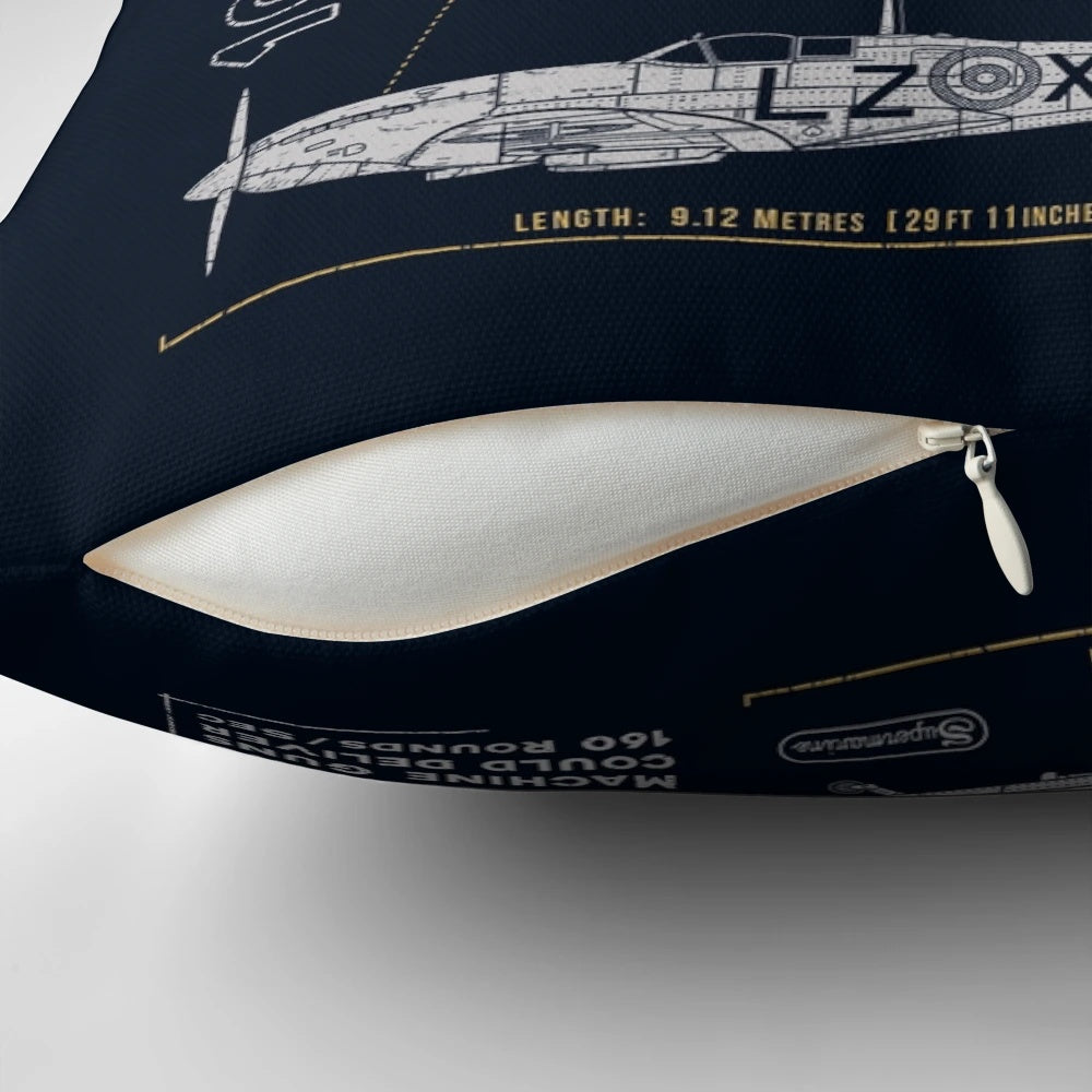 Supermarine Spitfire Pillow with Iconic Roundel and RAF Insignia