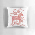 A vibrant red and white Dala horse folk art design decorative throw pillow