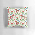 Close-up of a traditional red Swedish Dala horse design on a decorative pillow