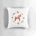 Dala horse pillow with traditional Swedish flower wreath design