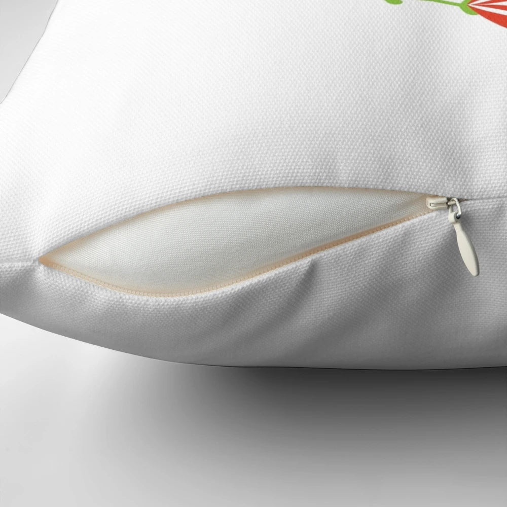 Dala horse pillow with traditional Swedish flower wreath design