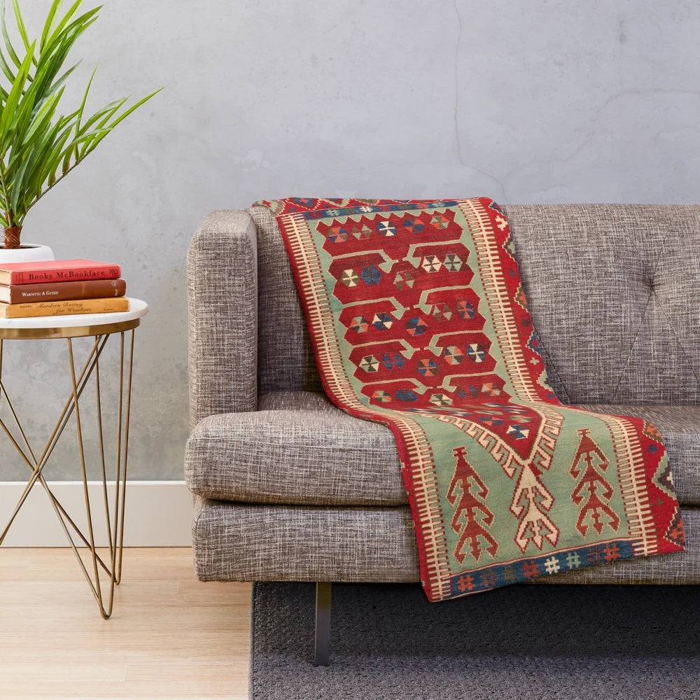 Antique Turkish Carpet Kilim Inspired Plush Blanket