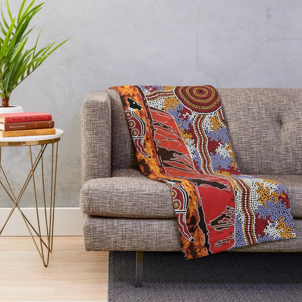 Plush blanket featuring Uluru inspired aboriginal art design
