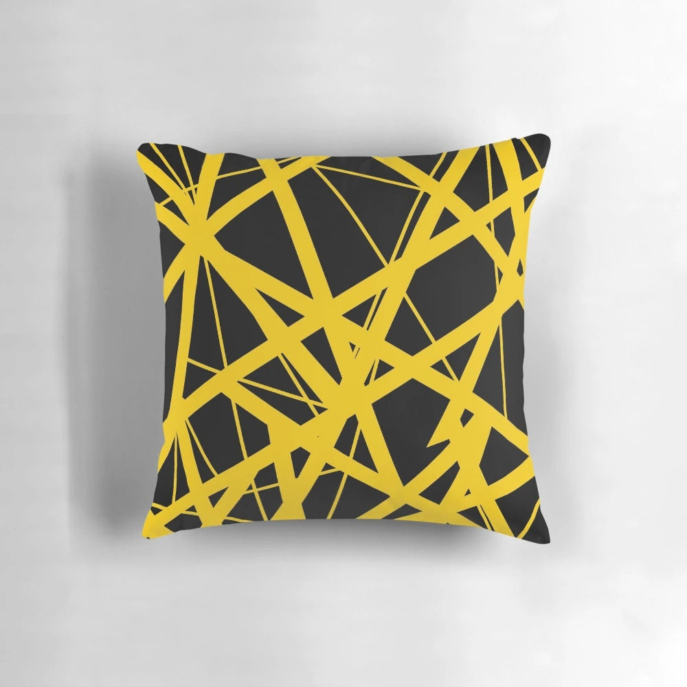 A colorful pillow featuring the iconic Van Halen "Bumblebee" guitar design, perfect for home decor and music enthusiasts.