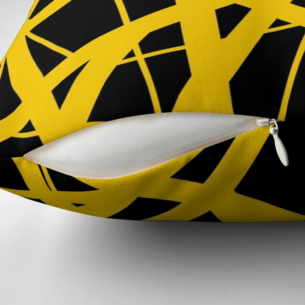 A colorful pillow featuring the iconic Van Halen "Bumblebee" guitar design, perfect for home decor and music enthusiasts.