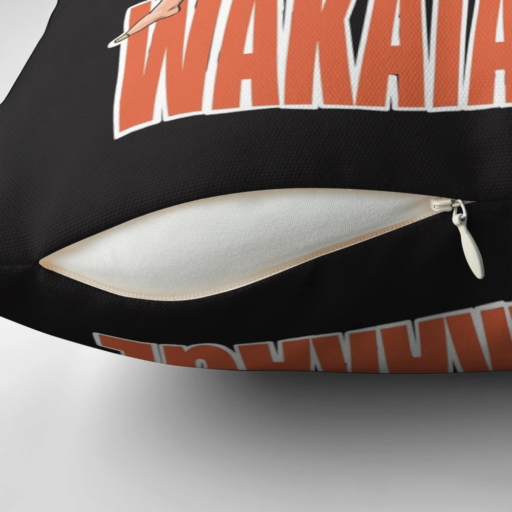 Vibrant WAKATAKAKAGE SUMO Pillow featuring a Japanese wrestler in traditional sumo attire