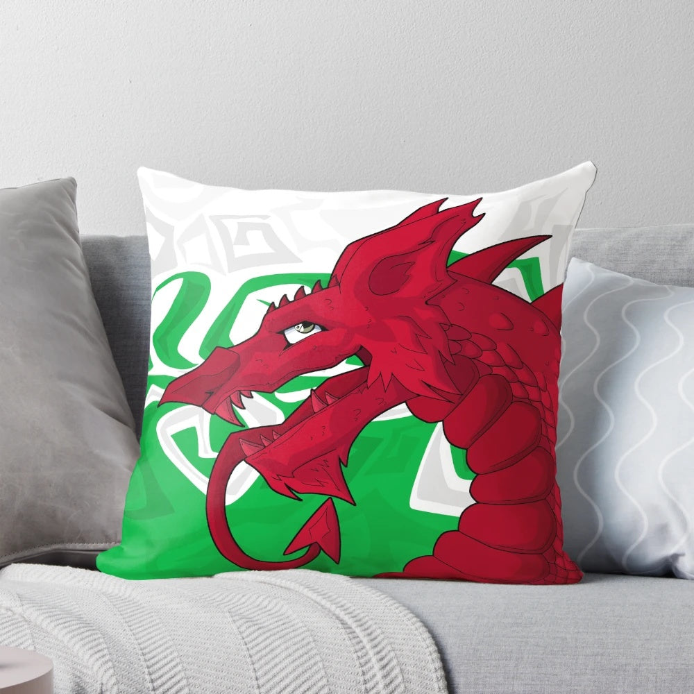 A vibrant, high-quality pillow featuring the iconic Welsh red dragon design, perfect for adding a touch of Welsh pride to your home.