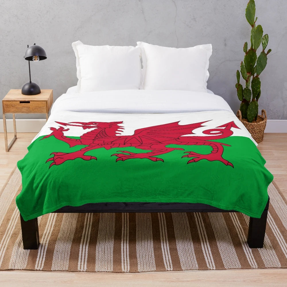 Plush blanket featuring the iconic Welsh national flag design