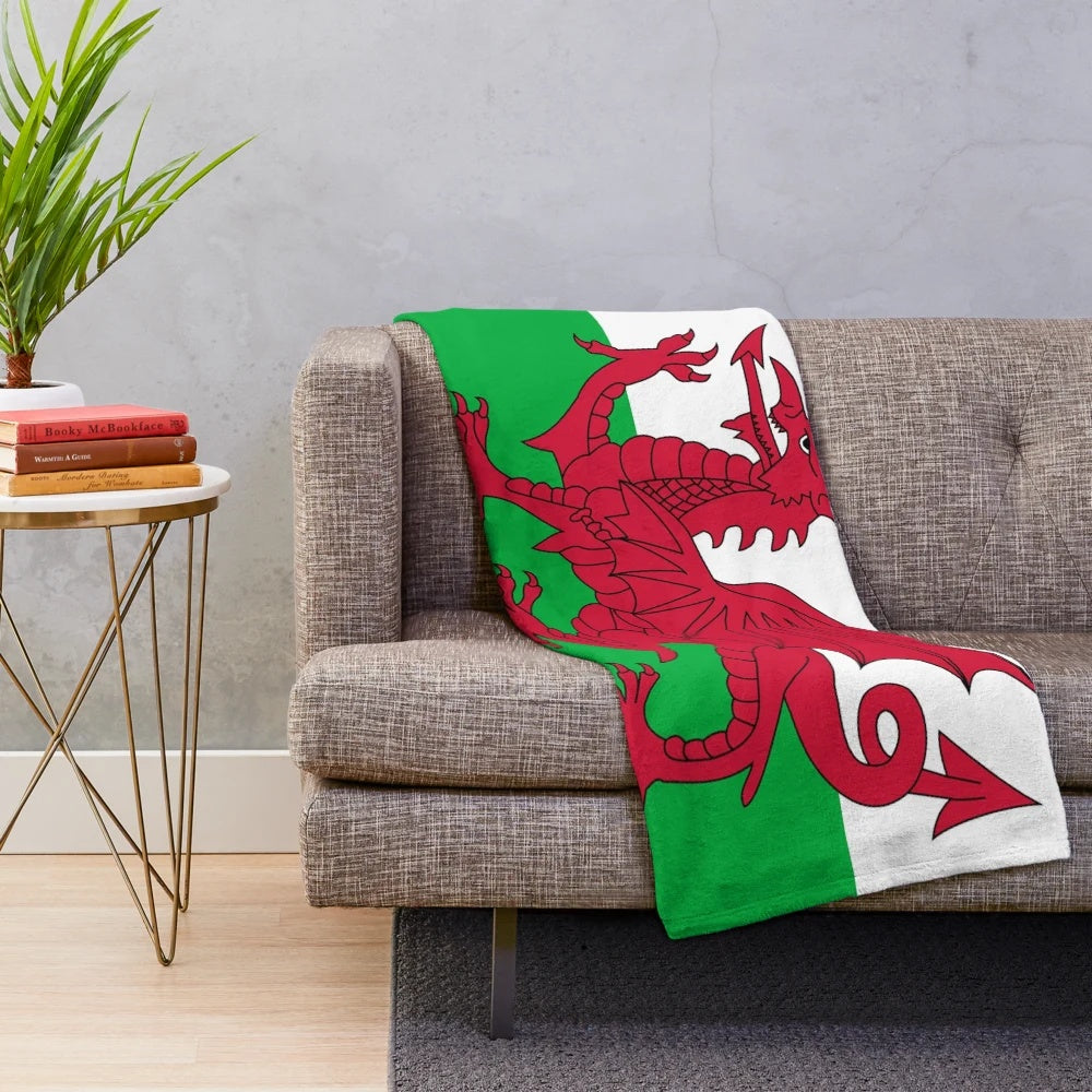 Plush blanket featuring the iconic Welsh national flag design