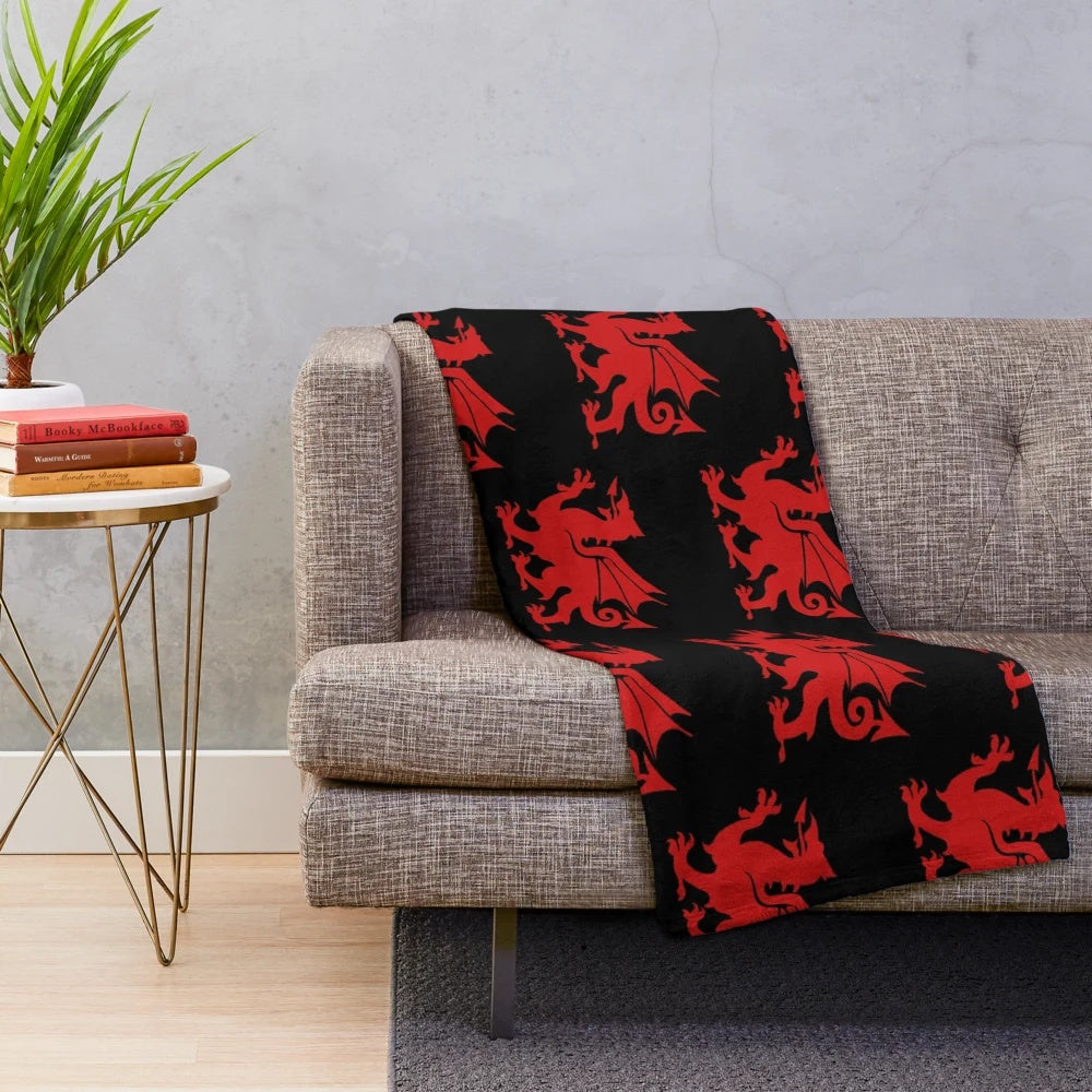 Cozy red dragon plush blanket showcasing the iconic Welsh dragon symbol