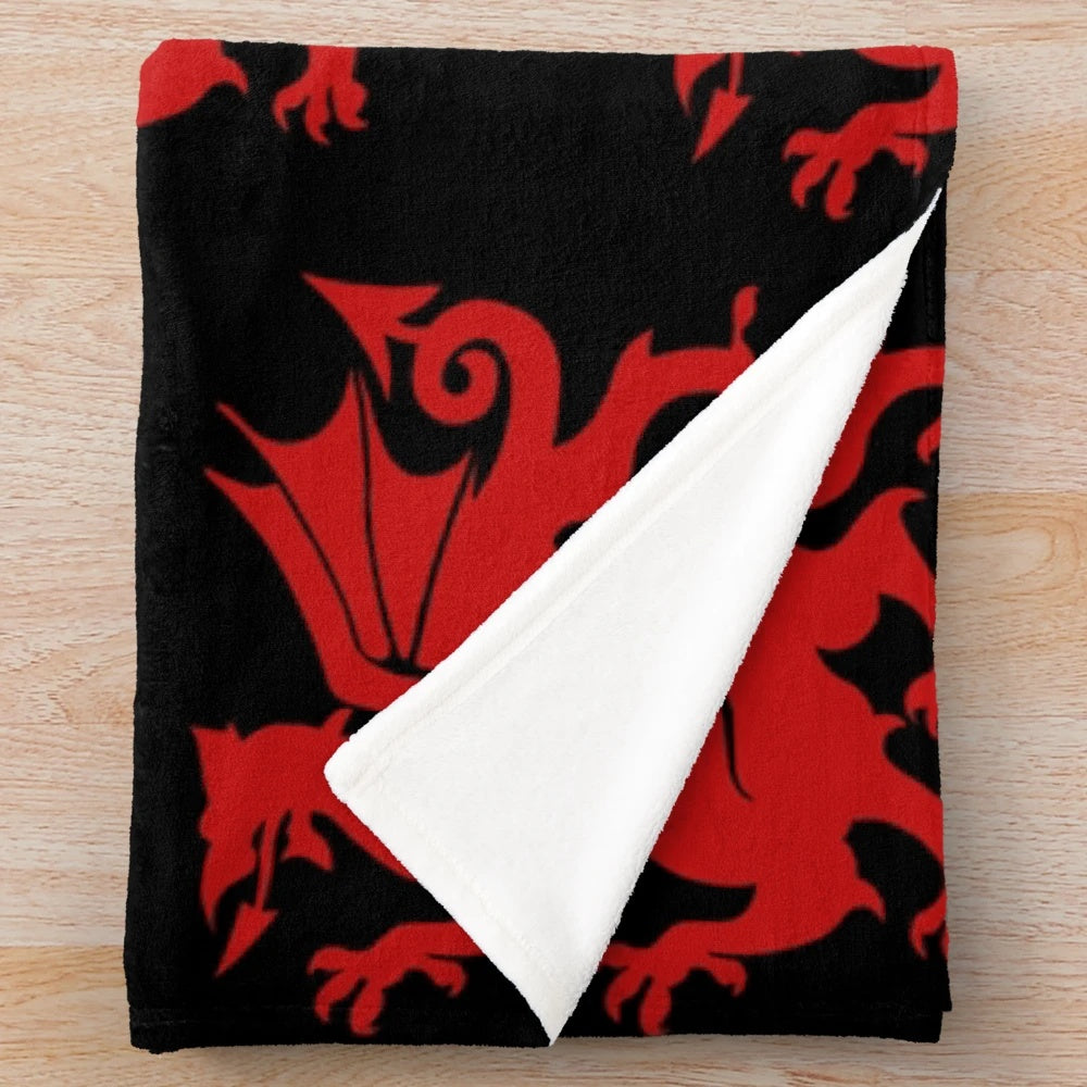 Cozy red dragon plush blanket showcasing the iconic Welsh dragon symbol