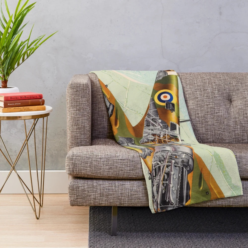Soft and cozy plush blanket featuring the iconic WWII Spitfire aircraft