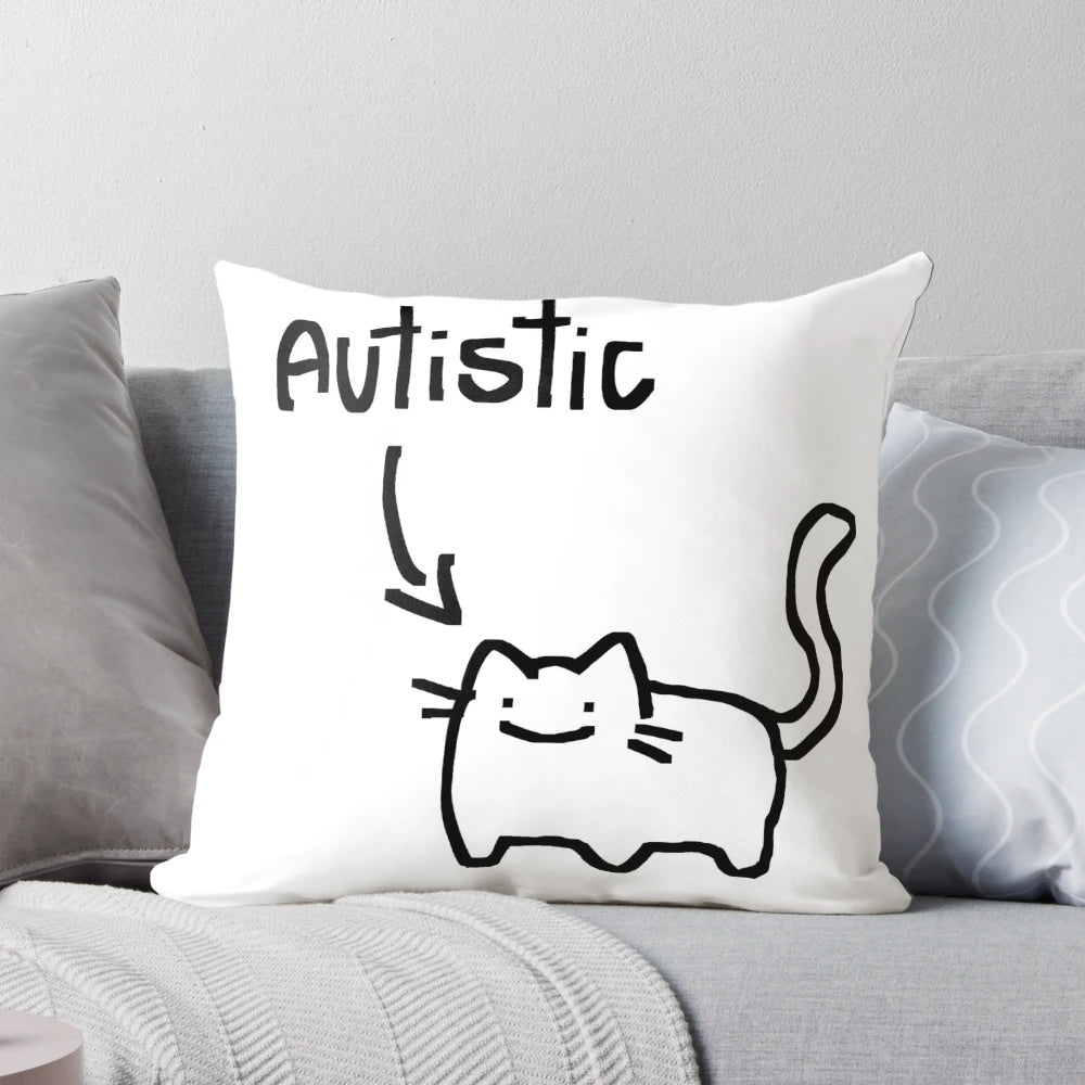 Soft, plush autistic cat-themed pillow for therapeutic comfort and autism awareness