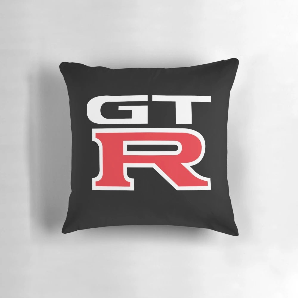 NISSAN GTR-themed pillow with stickerbomb design
