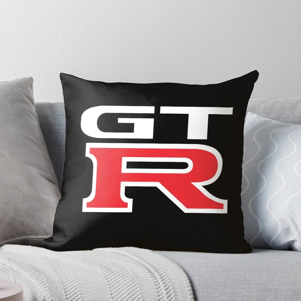 NISSAN GTR-themed pillow with stickerbomb design