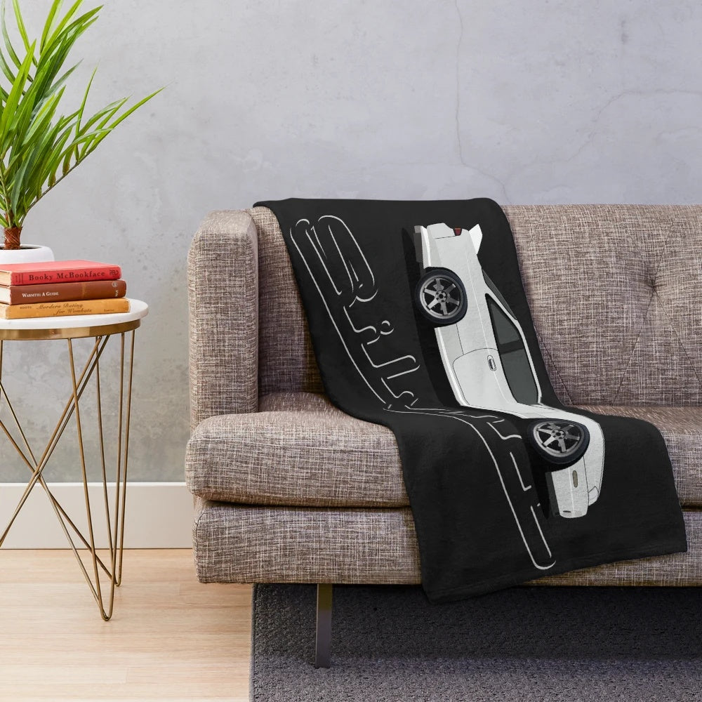 Plush blanket with Nissan Silvia design for car enthusiasts