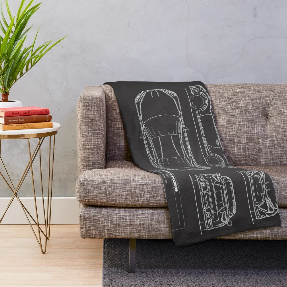 Plush blanket with Toyota GT86/Subaru BRZ blueprint design