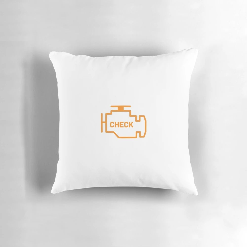 Amber check engine warning pillow for automotive enthusiasts