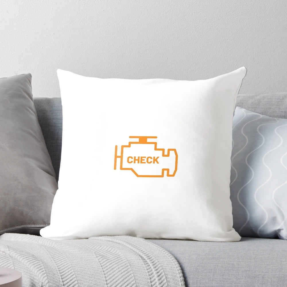 Amber check engine warning pillow for automotive enthusiasts