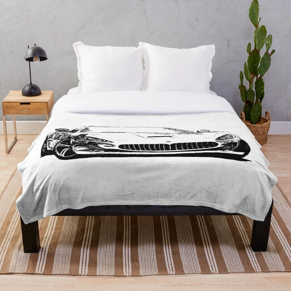 Maserati Gran Turismo inspired automotive sketch plush blanket