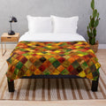 Autumn Arabesque Quilted Plush Blanket with Colorful Leaves and Arabesque Patterns