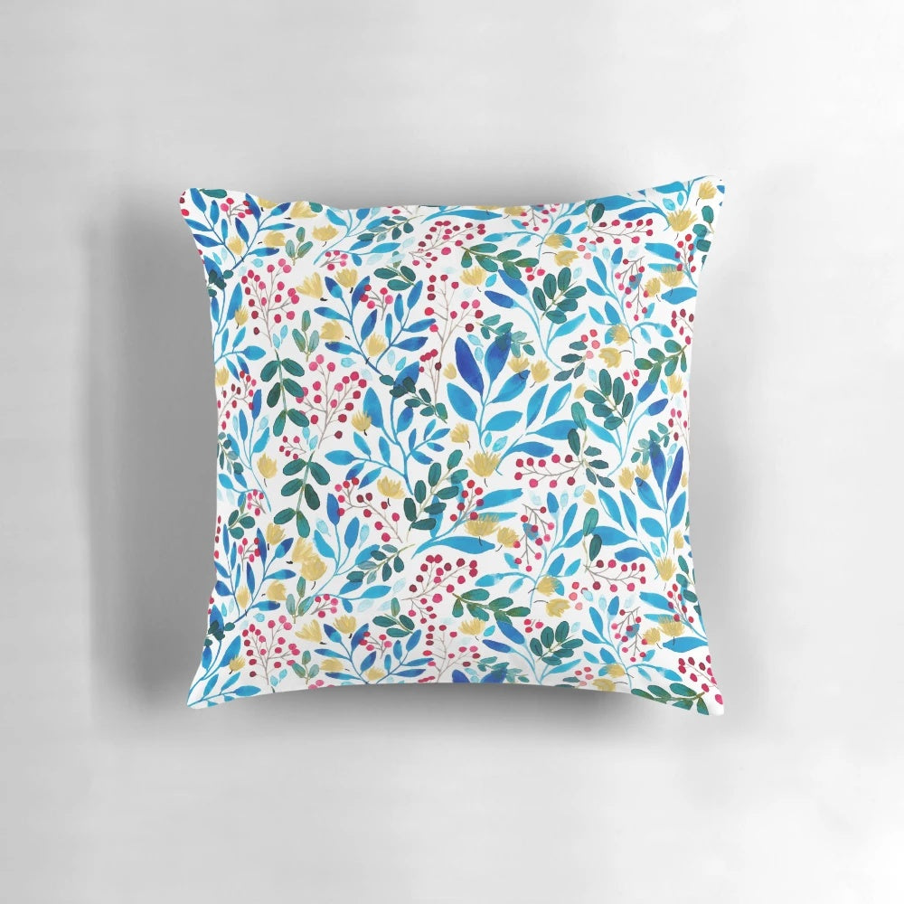 Fall Flavors Pillow with a botanical floral pattern in watercolor and gouache