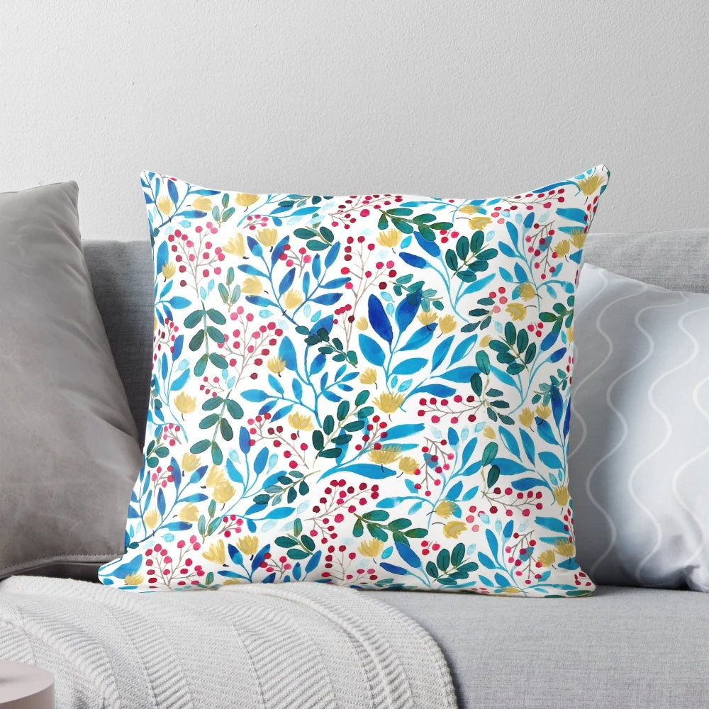 Fall Flavors Pillow with a botanical floral pattern in watercolor and gouache