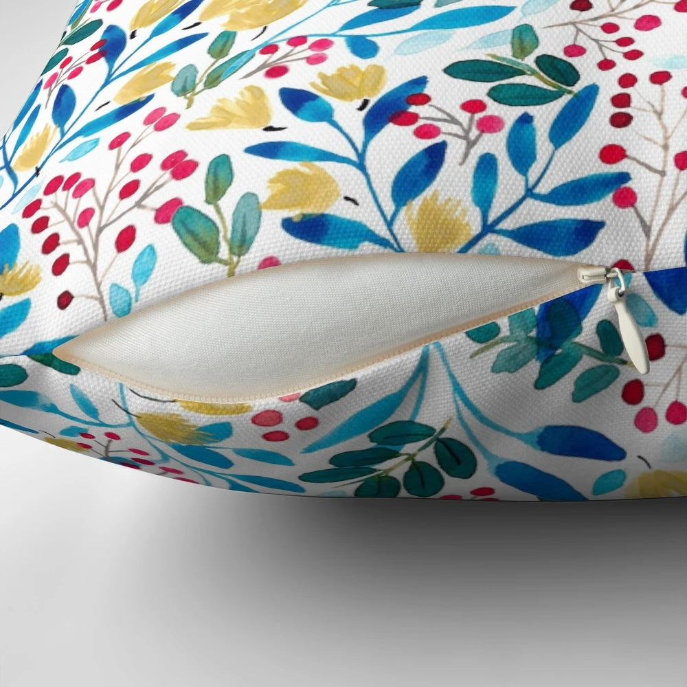 Fall Flavors Pillow with a botanical floral pattern in watercolor and gouache