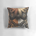 Vibrant abstract pillow with autumn-hued pheasant feather fractal design