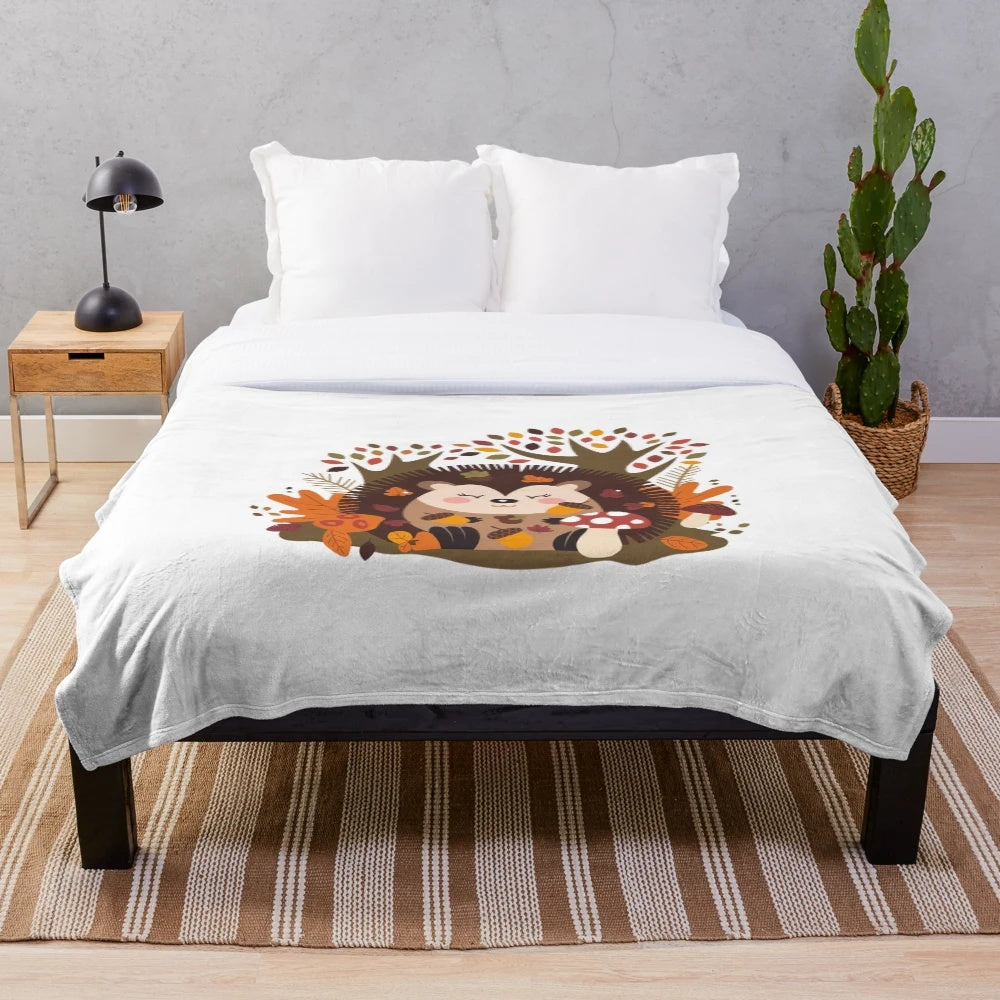 Cozy autumn-themed plush hedgehog blanket